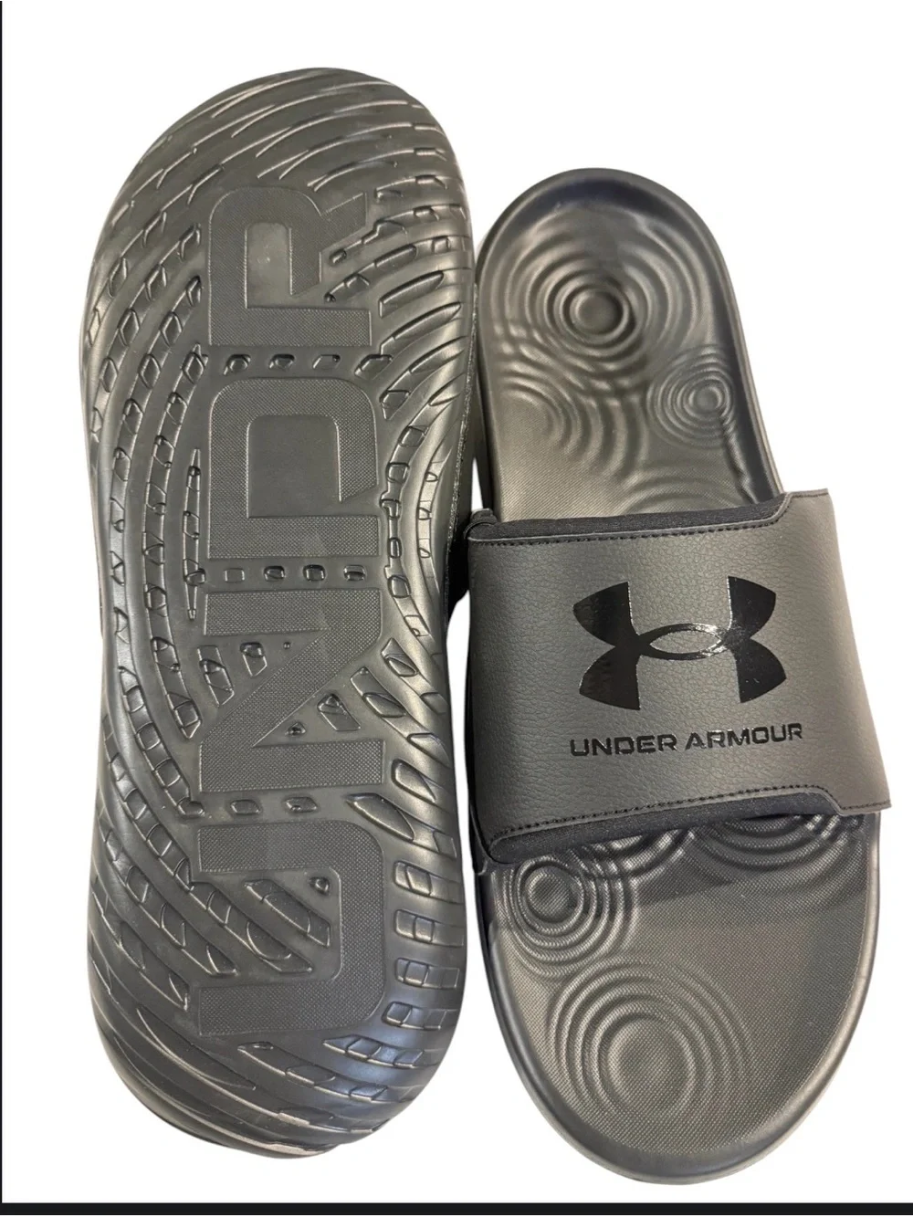 Under Armour Men’s Black Open Toe Slip On Sandals Sz(18)
